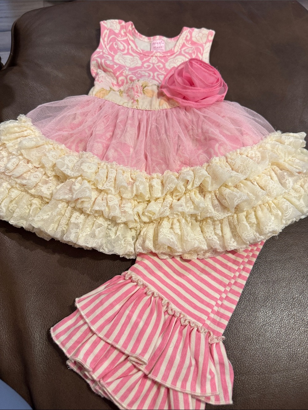 Giggle Moon Pink and Cream Ruffled Tutu Matching Set